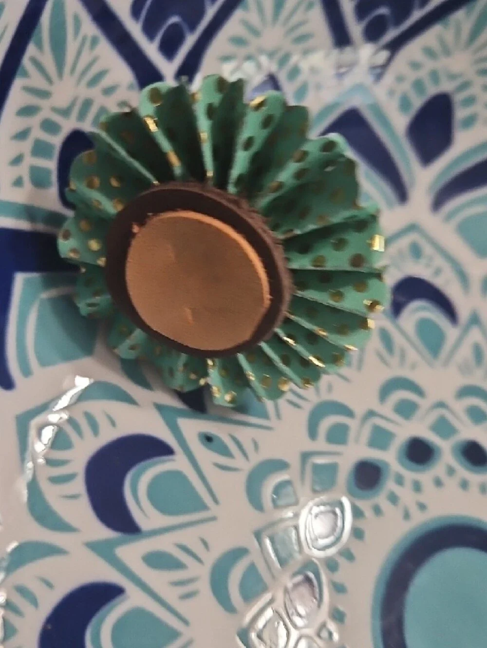 Hand Crafted Genuine Leathetlr Turquoise Polka Dot Flower Pet Collar Charm NEW